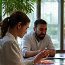 Team of wellness experts collaborating around a table
