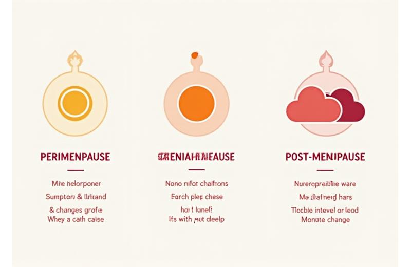 Infographic showing the stages of menopause and common symptoms