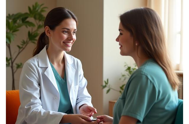 Female doctor explaining reproductive health to a patient, fostering trust